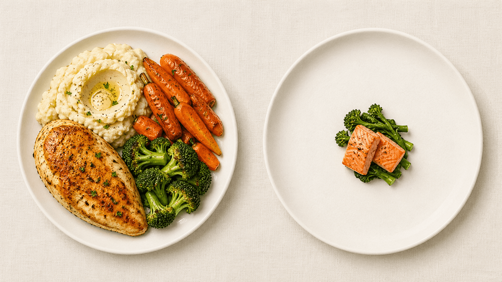 Side-by-side plates: full normal portion vs the small portion you can actually eat on a GLP-1